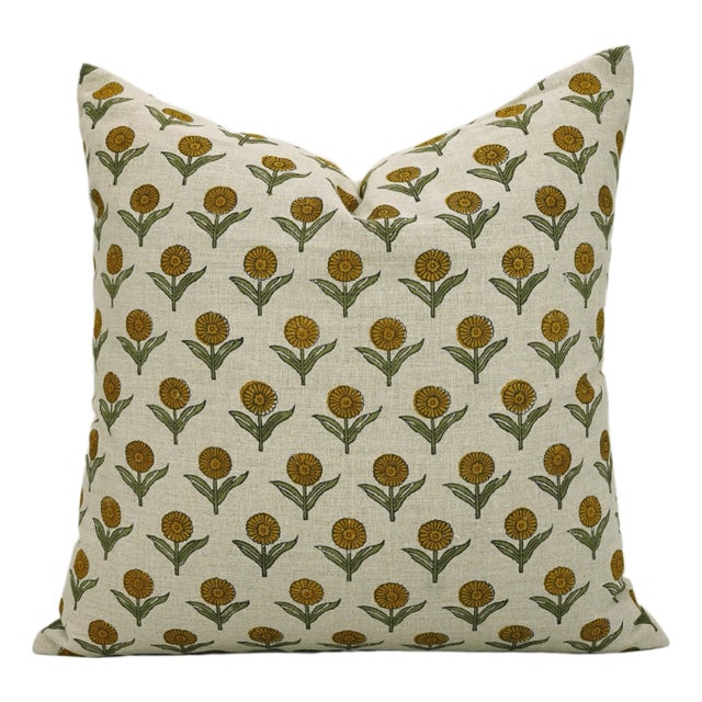 Fabdivine Handmade Block Print Pure Linen Lumber Pillow Covers 14x20inches-Ganda Pushpa Floral Design For Sale