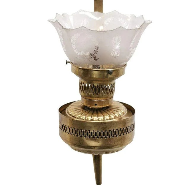 Victorian Brass Electric Converted Oil Lamp Wall Sconce, 5 Available For Sale - Image 4 of 5