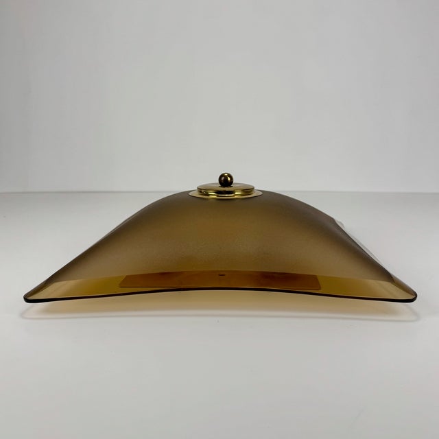 Mid-Century Modern Brown Smoked Beveled Glass and Brass Flush Mount, 1970s For Sale - Image 6 of 10