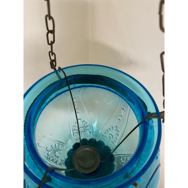 19th Century English Blue Glass Bell Jar Hanging Lantern For Sale - Image 4 of 7