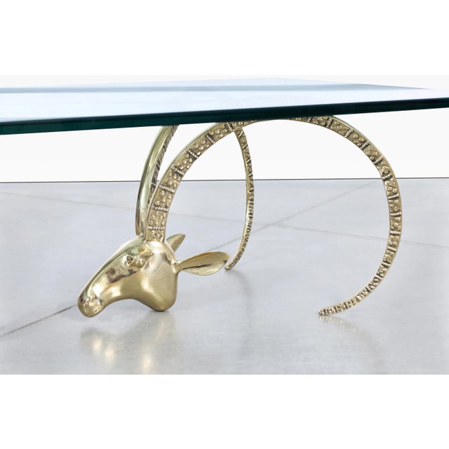 Mid-Century Modern Mid-Century Modern Brass Ibex Ram's Head Coffee Table Styled After Alain Chervet For Sale - Image 3 of 11