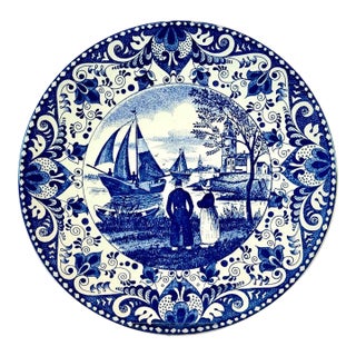 Vintage Delft's Blauw Holland Decorative Plate - Blue and White Harbor Scene For Sale