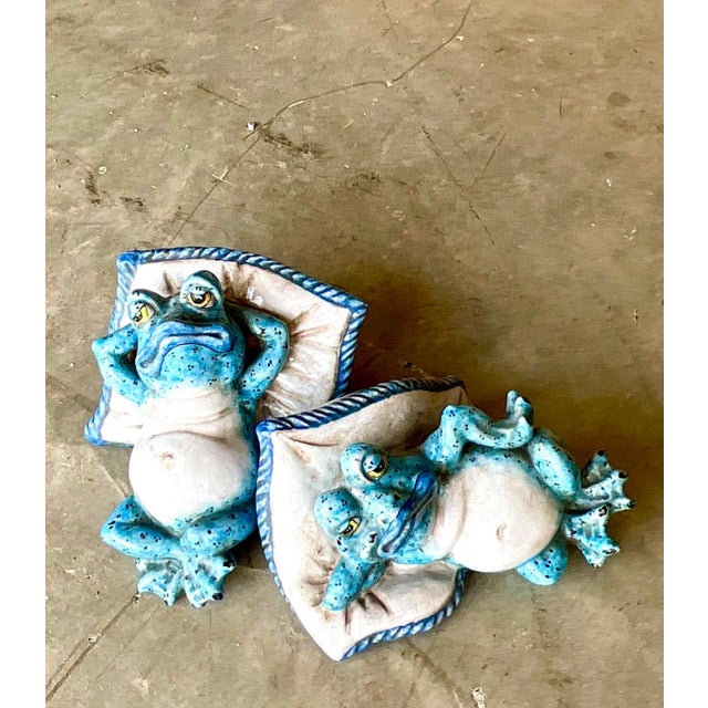 Fantastic pair of vintage hand painted Italian frogs. Made by the house of Ceccarelli. Charming and humorous pair of frogs...