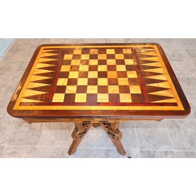 Victorian Flip-Top Game Table: Inlaid Chess & Backgammon, C. 1870-1890 For Sale - Image 11 of 18