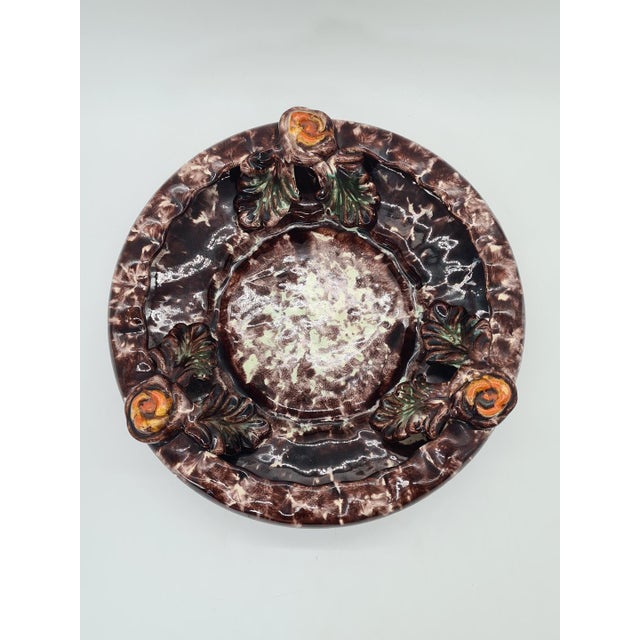 Ceramic Large Decorative Ceramic Platter with Rose Relief from Jasba Keramik, Germany, 1960s For Sale - Image 7 of 12