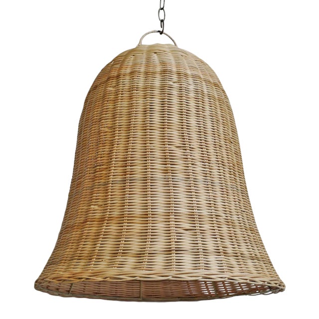 Raw Wicker Bell Organic Modern Coastal Pendant Light Medium For Sale