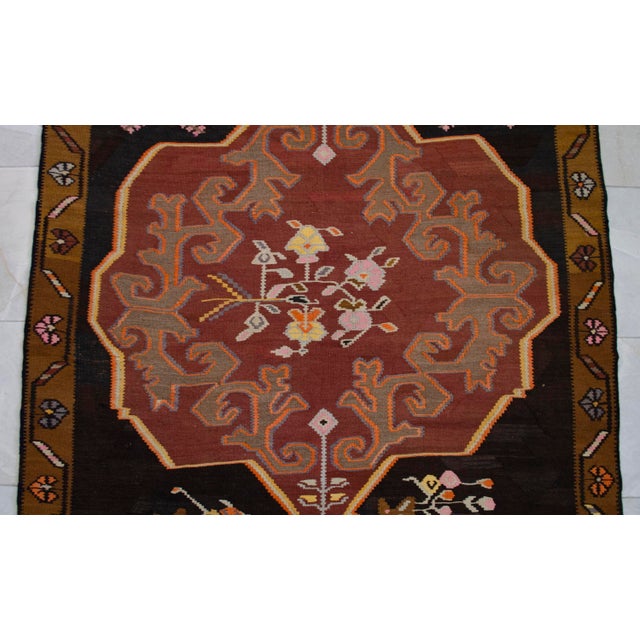 Handwoven Turkish Rug Kilim Muted Earth Tones Long Wide Runner Rug. - 4′9″ X 13′4″ For Sale - Image 11 of 16