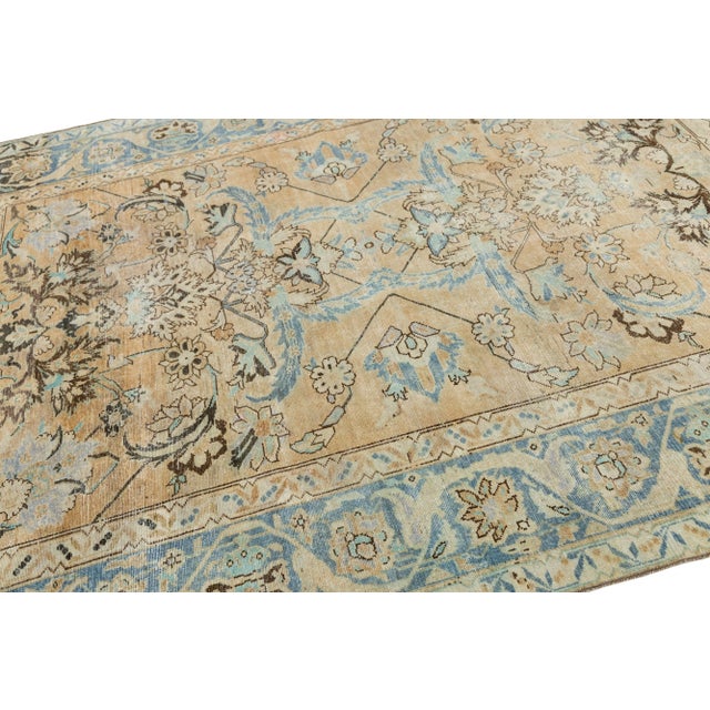 Textile 1920s Antique Persian Malayer Floral Designed Wool Rug in Tan Color For Sale - Image 7 of 9