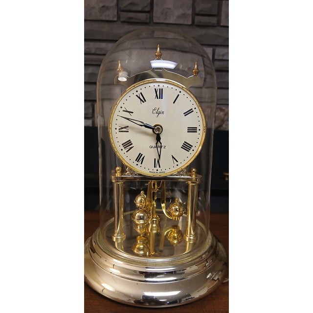1960s Vintage Elgin Anniversary Dome Clock – Rotating Pendulum – Made in Japan For Sale - Image 5 of 12
