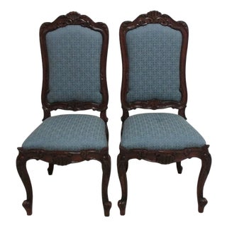 1980s Pair of Bau French Country Dining Room Side Chairs Regency Custom Carved For Sale