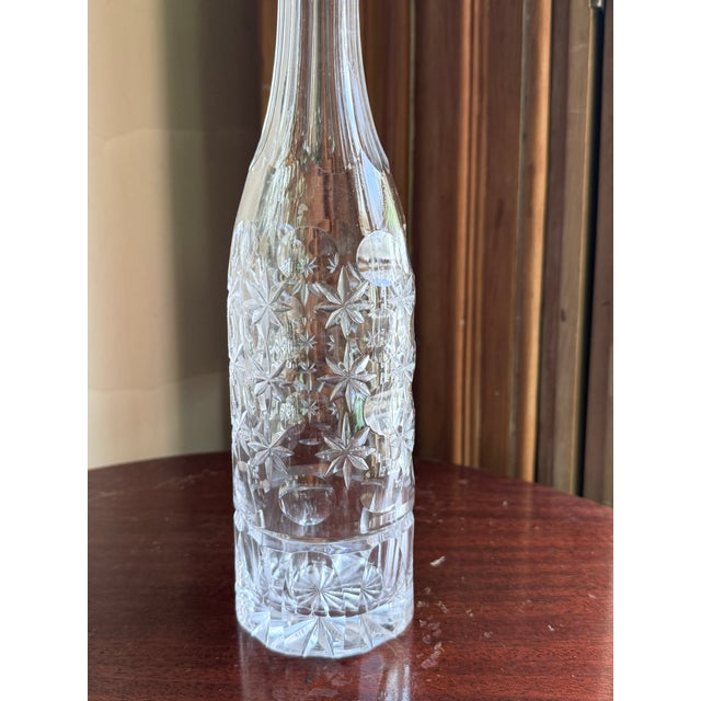 Glass Antique American Brilliant Cut Glass Decanter Hobstar Pattern Crystal With Stopper For Sale - Image 7 of 14