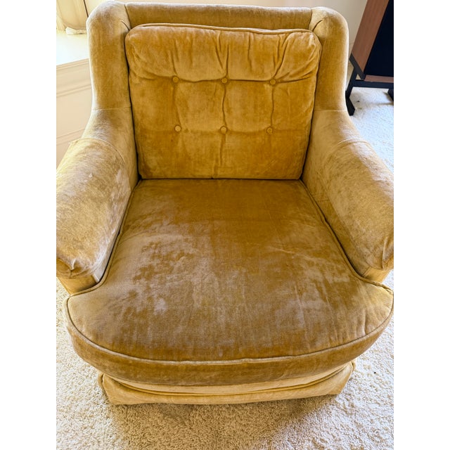 1960s Vintage Mid-Century Retro "Shaw" of Charlotte Yellow Velvet Chairs For Sale - Image 5 of 8