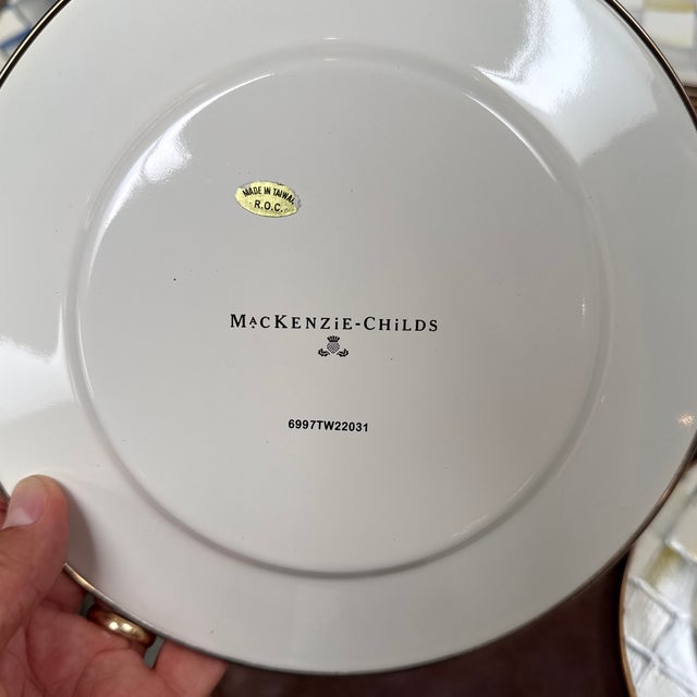 White Mackenzie Childs Enamelware Sterling Check Dinnerware, Set of Twenty-Six For Sale - Image 8 of 12