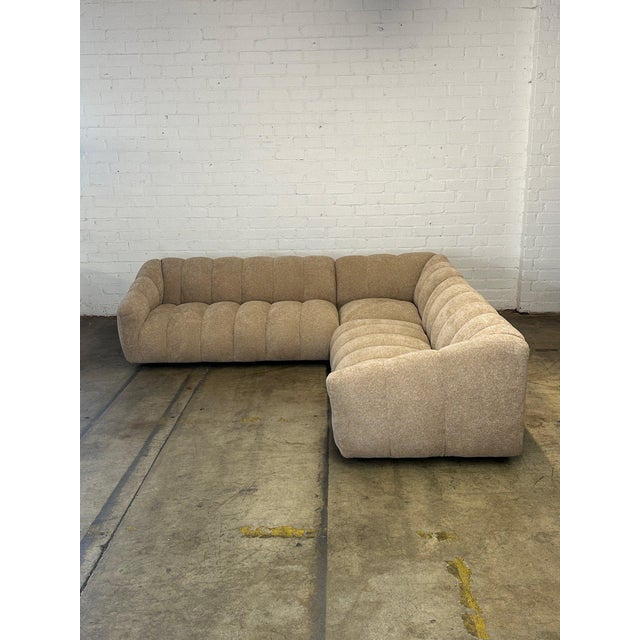 Textile Low Profile Channel Sectional in Beige For Sale - Image 7 of 12