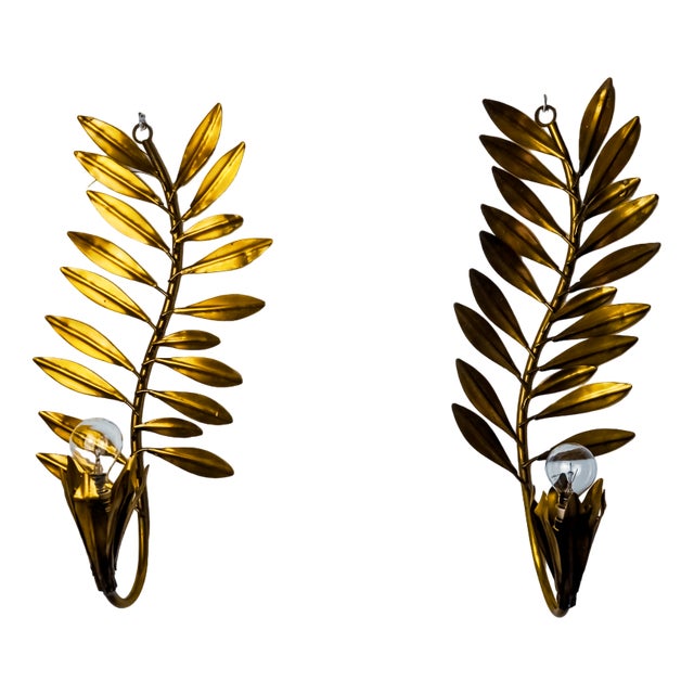 Golden Floral Sconces by Ferro Arte, Spain, 1980s, Set of 2 For Sale