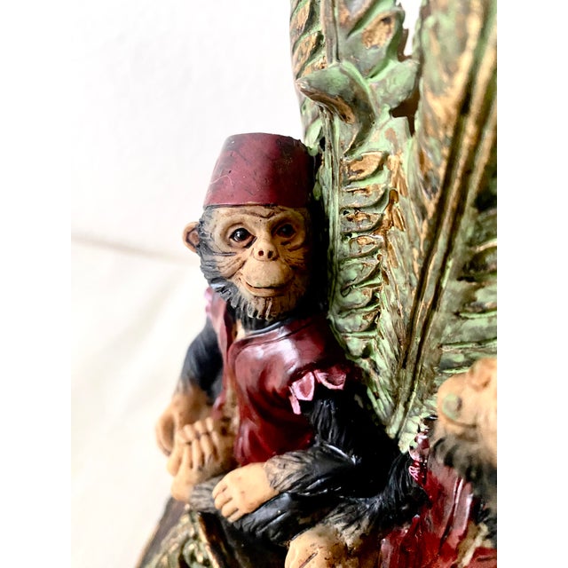 Vintage Singerie Motif Primates Dressed in Red Vests & Hat Unique and Exquisite Vase/Vessel For Sale - Image 14 of 16