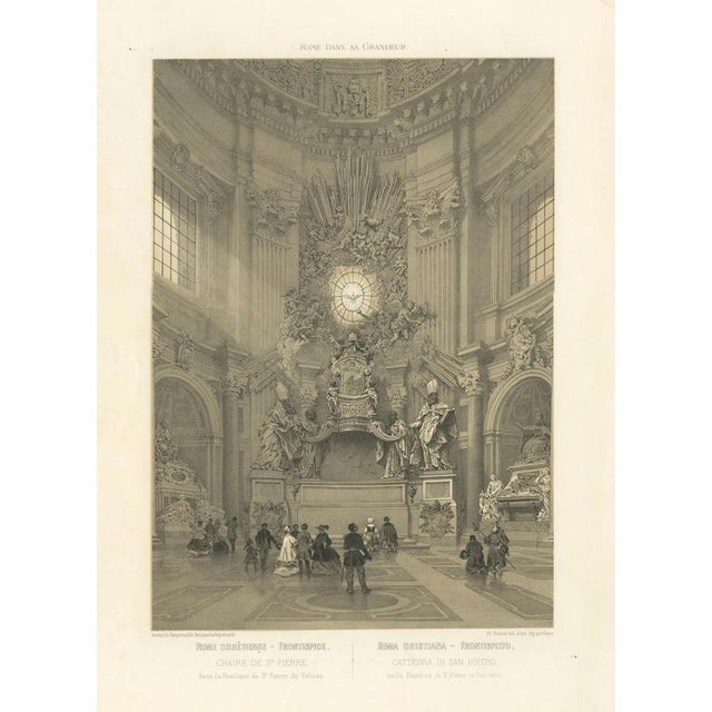 Chair of St Peter, Vatican – Baroque Masterpiece Interior, 1868 This dramatic interior view depicts the Cathedra Petri, or...