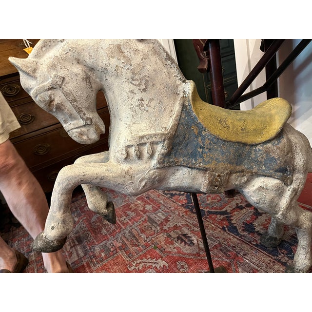Antique White Chinese Carousel Horse on Stand, Circa 1940 For Sale - Image 8 of 10