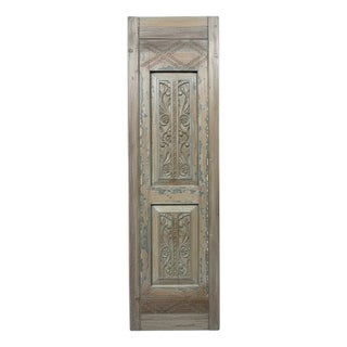 Antique Hand-Carved Wood Sliding Barn Doors – Distressed Gray Floral Panels 96x27 For Sale