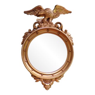 Vintage Federal Style Syroco Gold Eagle Round Bullseye Convex Mirror 1960 For Sale