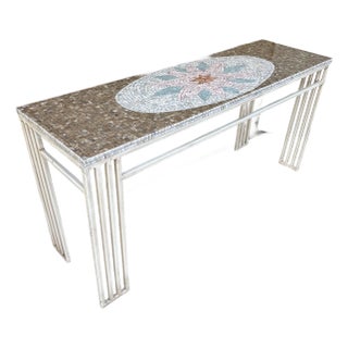 Postmodern Mosaic Top Console Table With Patinated Iron Base. Circa 1980s For Sale