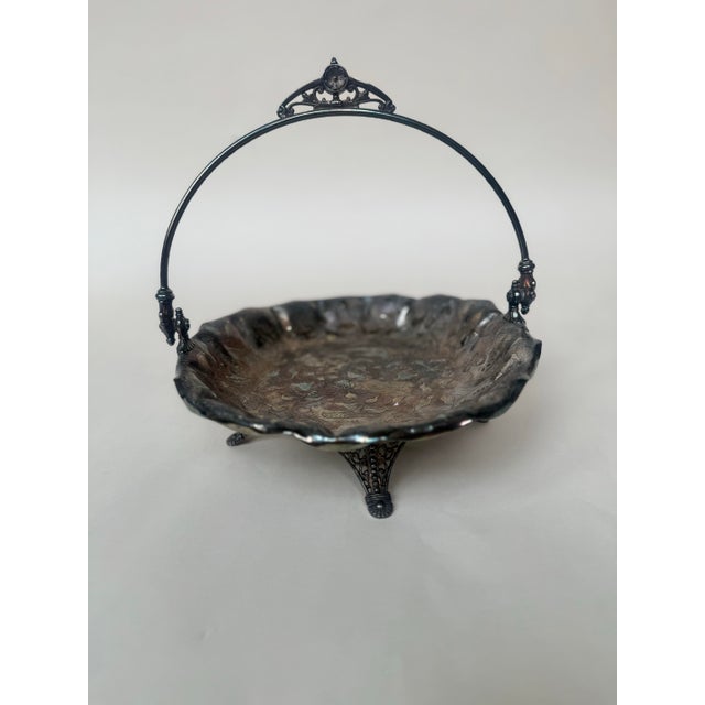 Silver Antique James W. Tufts Quadruple Plate Bride’s Basket | Aesthetic Movement Bird & Butterfly Motif | c.1890–1910 For Sale - Image 8 of 10