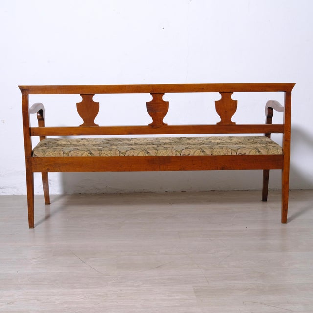 Directoire Walnut and Floral Fabric Bench, Italy, 1900s For Sale - Image 9 of 18