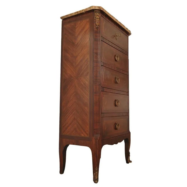 19th Century French Louis XVI Kingwood Marble Top Chest of Drawers For Sale - Image 5 of 8