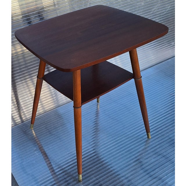 1950s Mid-Century German Side Table with Maple Frame, Brass Feet, and Walnut Top, 1950s For Sale - Image 5 of 6