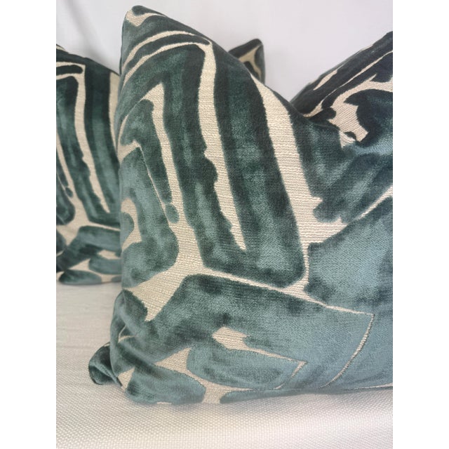 Abstract Opuzen "Acdc" in Teal 22" Pillows-a Pair For Sale - Image 3 of 4