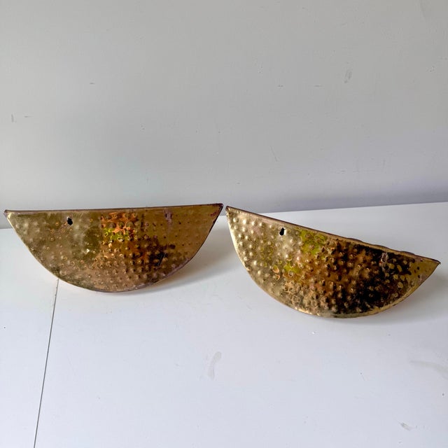 Gold Scalloped Brass Lotus Petal Wall Pocket; A Pair For Sale - Image 8 of 9