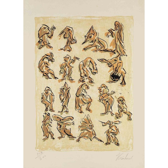 17 Contre is a colored lithograph realized by Reinhoud d'Haese in 1970. Hand-signed by the artist on the lower right...