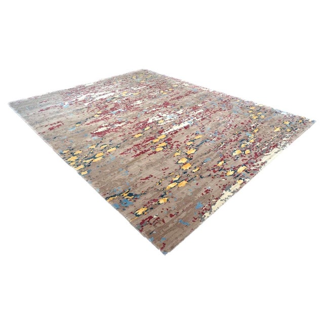 Modern Indo Nepalese Modern Wool & Silk 9X12 Grey, Gold, Purple & Blue Handmade Area Rug #1143582 For Sale - Image 3 of 6