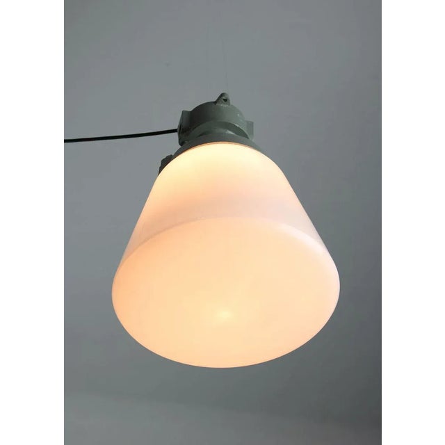 Vintage Industrial Opaline Glass Pendant Lamp, 1970s For Sale - Image 12 of 13
