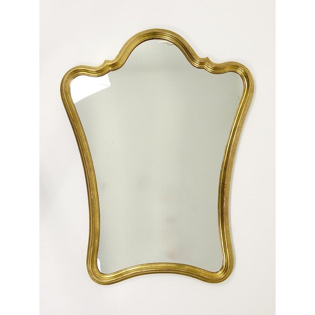 Mid-Century Wall Mirror in Curved Gilt Wood, 1950s For Sale - Image 4 of 15