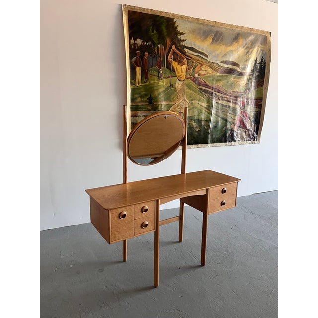 1970s Vintage Norwegian Oak Dressing Table with Mirror, 1970s For Sale - Image 5 of 9