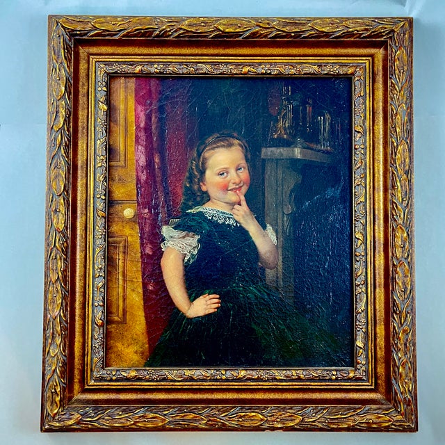 Philipp Hoyall Oil Over-Painted Chromolithograph, Meditating Mischief For Sale - Image 4 of 12