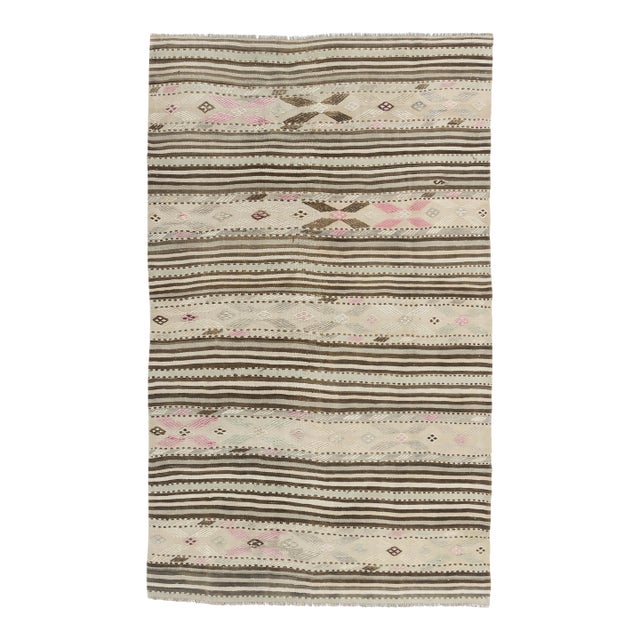 Vintage Beige Turkish Kilim Area Rug 4'3 X 7'2 For Sale