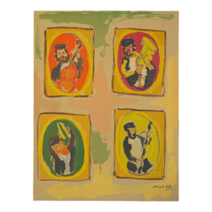 Large 1966 Emmanuel Mané-Katz Judaica Lithograph "Orchestre De Stempeniou Au Village" (Village Orchestra)