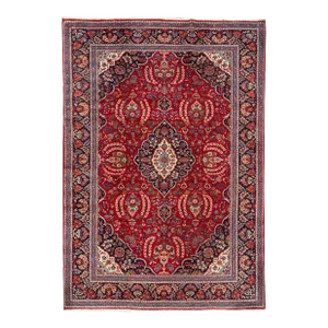 1960s Vintage Persian Tabriz Handmade Ruby-Red Medallion Wool Rug