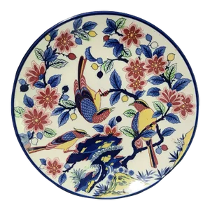 Vintage Hand Painted Colorful Floral Birds Asian Platter, Japan