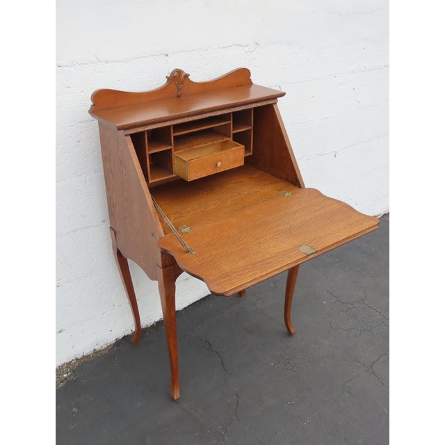 Early 1900s Solid Oak Small Secretary Desk 6669 For Sale - Image 11 of 18