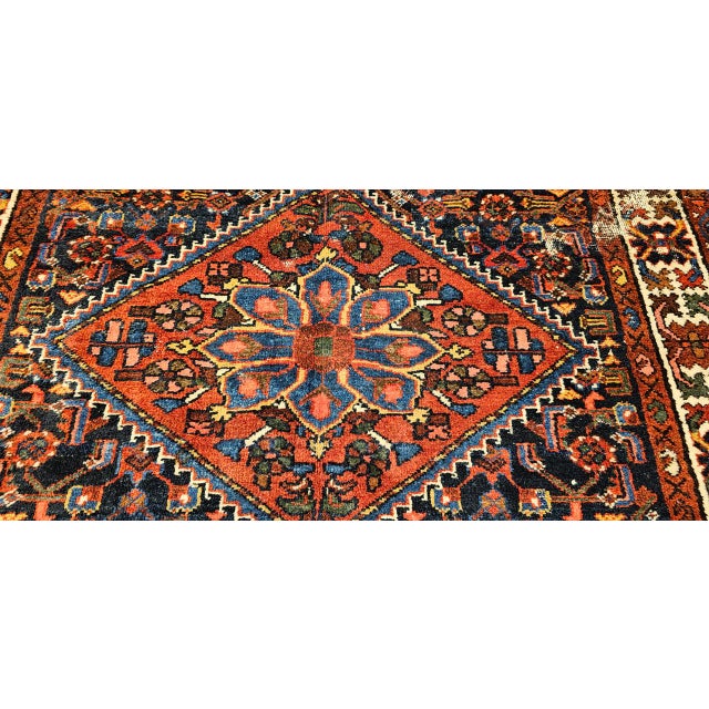 Vintage Malayer Area Rug, Hand-Knotted Wool, Geometrical Pattern, 4x7, Navy & Ivory For Sale - Image 9 of 12