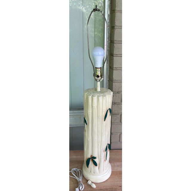 Vintage Faux Bamboo Ceramic Lamp With Shade For Sale - Image 4 of 12
