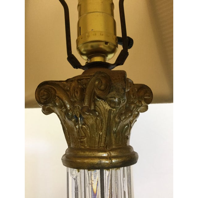 Antique Crystal Pillar Bronze Table Lamp For Sale In Portland, ME - Image 6 of 11