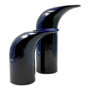 Set of 2 Space Age Blue Ceramic Vase, Italy Ca. 1970