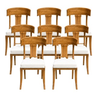 Teak Klismos Patio Dining Chairs. - Set of 8 For Sale