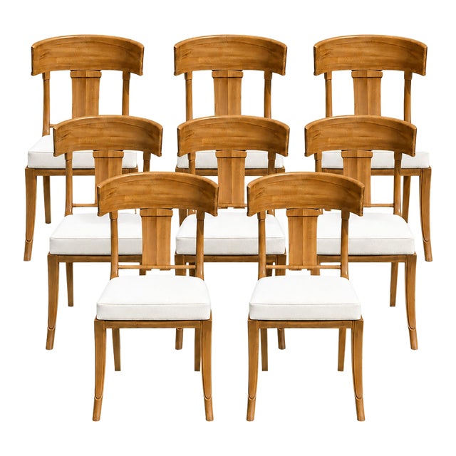 Teak Klismos Patio Dining Chairs. - Set of 8 For Sale