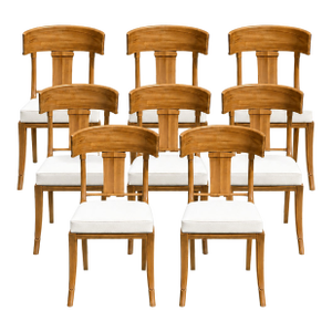 Teak Klismos Patio Dining Chairs. - Set of 8