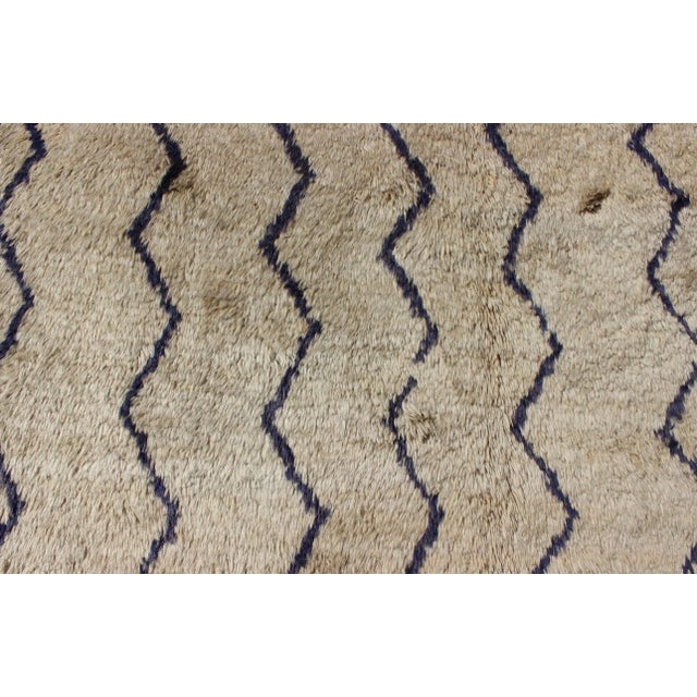 Mid 20th Century Mid 20th Century Vintage Tulu Rug With Modern Design in Off Taupe Color and Dark Blue Lines For Sale - Image 9 of 12
